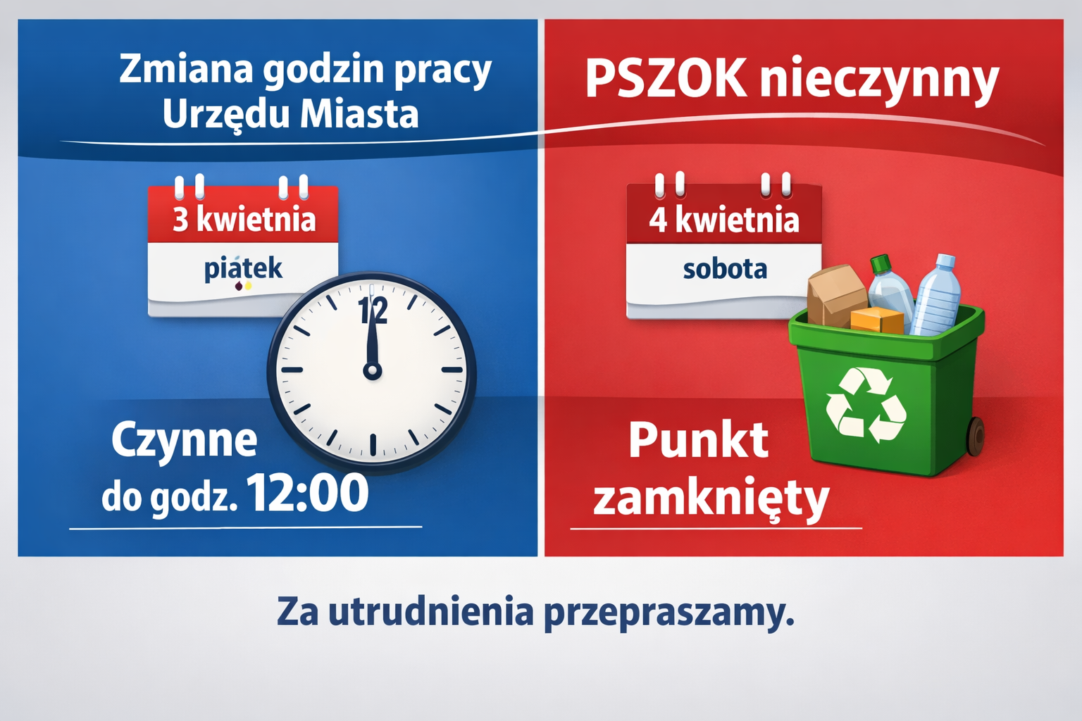 Ważna informacja dla mieszkańców – zmiany 3 i 4 kwietnia